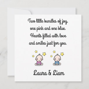 Carte Twin Baby Girl & Boy Félicitations Avec Les Noms,