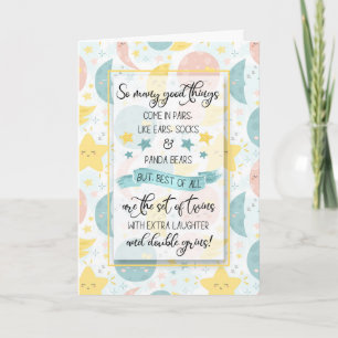 Carte Twin Birth Baby Félicitations Lunes et étoiles