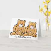 Carte Twin boy ou girl teddy bear félicitations (Fleur jaune)