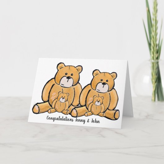 Carte Twin boy ou girl teddy bear félicitations (Devant)