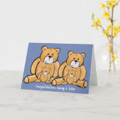 Carte Twin boy teddy bear félicitations (Fleur jaune)