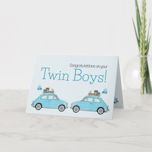 Carte Twin Boys Fiat 500 Félicitations (Devant)