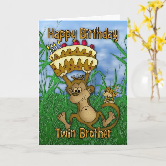 Carte Twin Brother Joyeux Anniversaire avec un singe ten (Fleur jaune)
