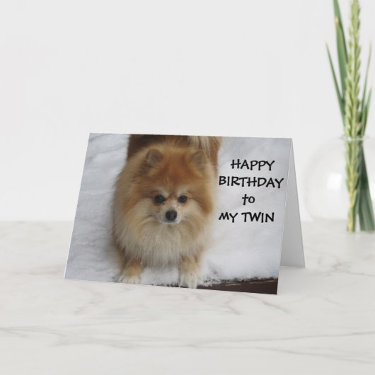 CARTE "TWIN" HEUREUX ANNIVERSAIRE DIT LE POMERANIEN (Devant)