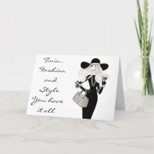 CARTE **TWIN**HEUREUX ANNIVERSAIRE-FASHIONISTA AVEC STYL