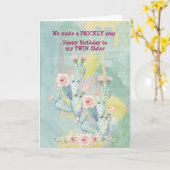 Carte Twin Sister Birthday Watercolor Cactus (Fleur jaune)