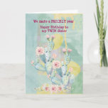 Carte Twin Sister Birthday Watercolor Cactus<br><div class="desc">Une belle carte de cactus aquarelle à envoyer à votre soeur jumelle pour vos anniversaires</div>