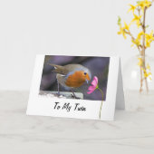 CARTE TWIN "TWEETING" YOU A HAPPY BANTHDAN (Fleur jaune)