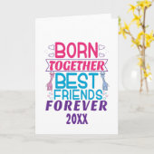 Carte Twins Best Friends Forever - Garçon et fille (Fleur jaune)