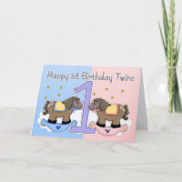 Twins First Birthday Card - Deux petits poneys