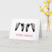 Carte Twins Girls Baby Footprints  (Fleur jaune)