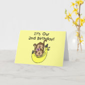 Carte Twins Monkey Boy and Girl 2e anniversaire (Fleur jaune)