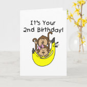 Carte Twins Monkey Boy and Girl 2e anniversaire (Fleur jaune)
