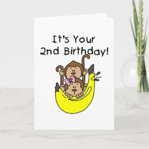Carte Twins Monkey Boy and Girl 2nd Birthday