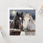 Carte Two Horses on a Snowy Farm | Blank (Devant/Arrière en situation)