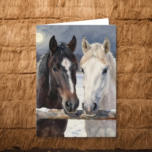 Carte Two Horses on a Snowy Farm | Thinking About You