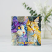 Carte Two Purple and Yellow Cats (Debout devant)