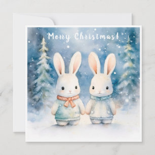 Carte Two rabbits in the Christmas forest