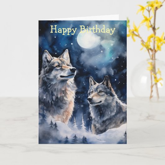 Carte Two Wolves in Winter (Fleur jaune)