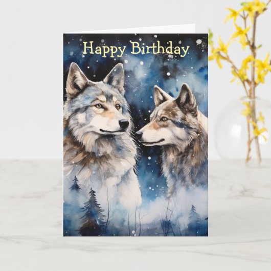Carte Two Wolves in Winter (Fleur jaune)