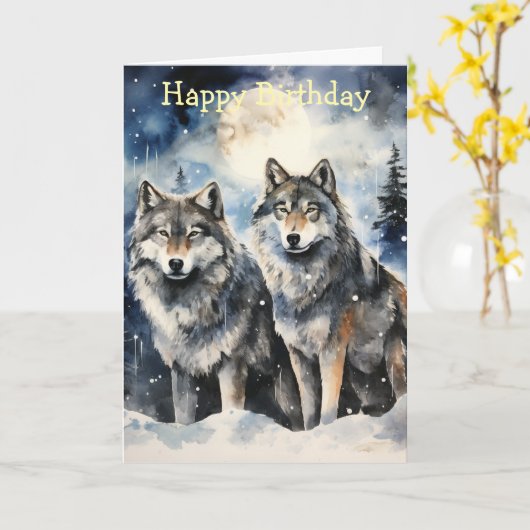 Carte Two Wolves in Winter (Fleur jaune)