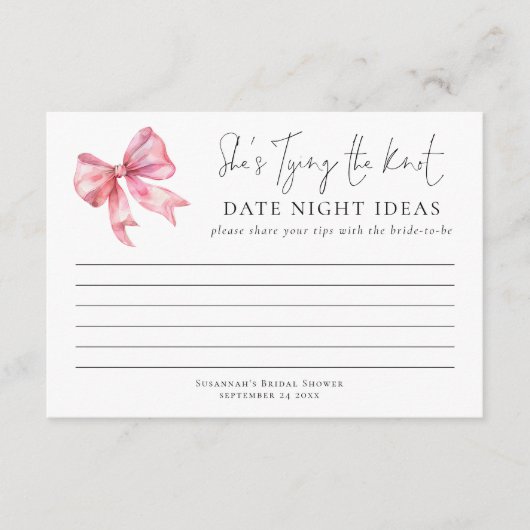 Carte Tying Knot Pink Bow Date Idées De Nuit (Devant)