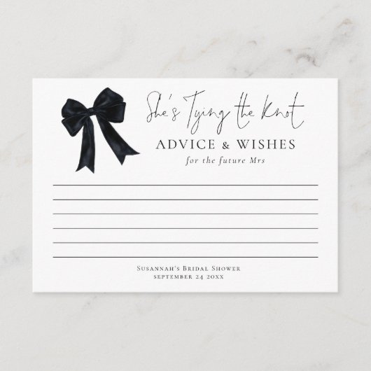 Carte Tying The Knot Black Bow Bridal Shower Advice (Devant)