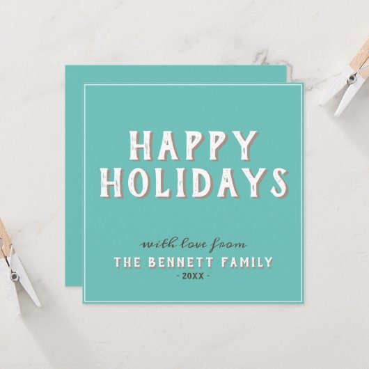 Carte Typographie blanche simple moderne Joyeuses fêtes (Devant/Arrière en situation)