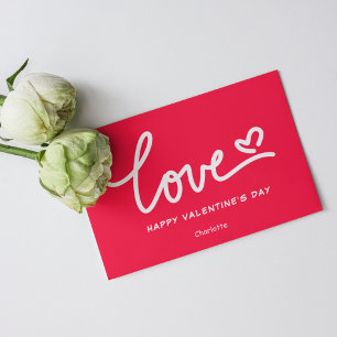 Carte Typographie de cœur de la Saint-Valentin rose et b