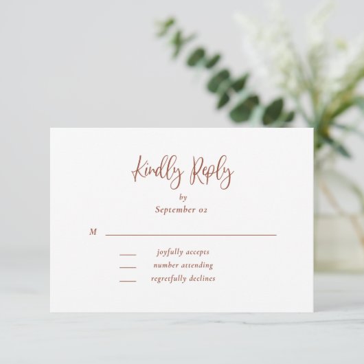 Carte Typographie de script en terre cuite Mariage flora (Debout devant)
