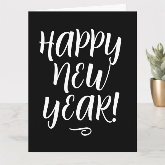 Carte Typographie de script noir et blanc Bonne Année (Petite plante)