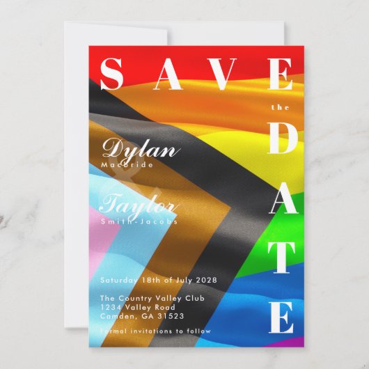 Carte Typographie drapeau de fierté gras Save the Date L (Devant)