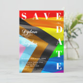 Carte Typographie drapeau de fierté gras Save the Date L (Debout devant)