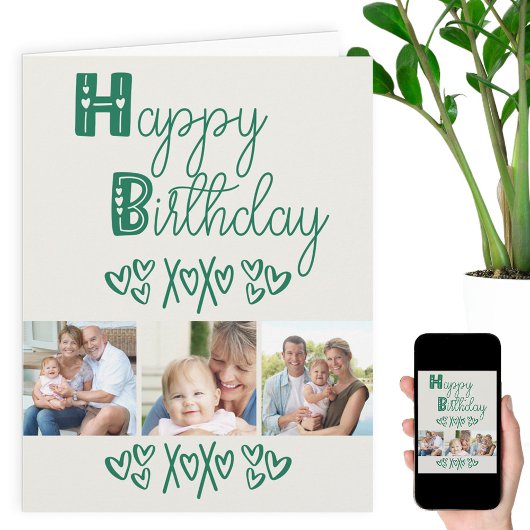Carte Typographie du Doodle Vert 3 Photo Anniversaire