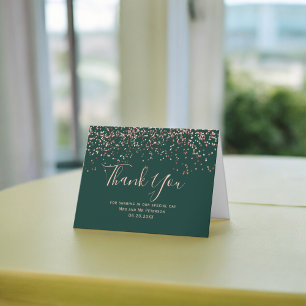 Carte Typographie émeraude de confetti d'or Rose merci