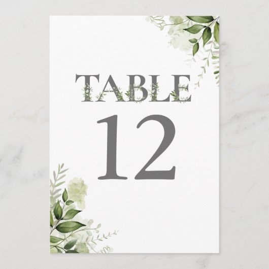 Carte Typographie florale de verdure Numéro de tableau (Devant)