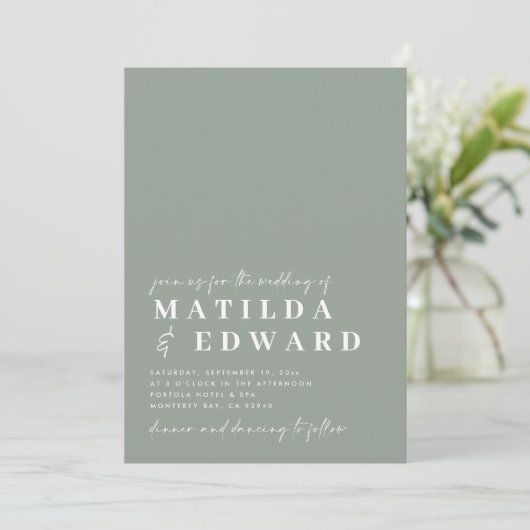 Carte Typographie minimale moderne mariage de script gra (Debout devant)