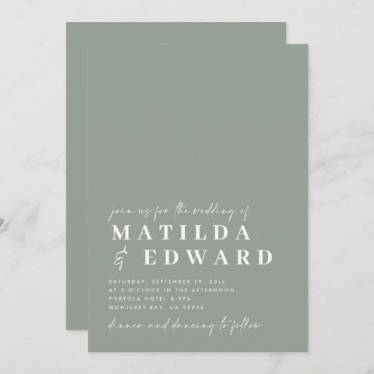 Carte Typographie minimale moderne mariage de script gra (Devant / Derrière)