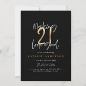 Carte Typographie moderne 21e anniversaire noir et or (Devant)