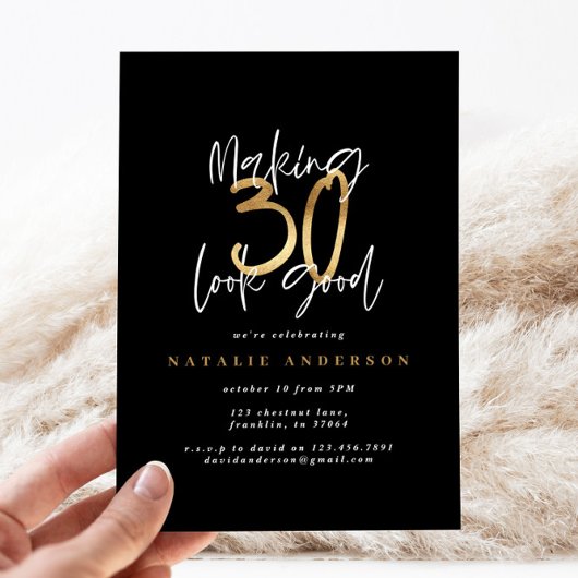 Carte Typographie moderne 30e anniversaire noir et or