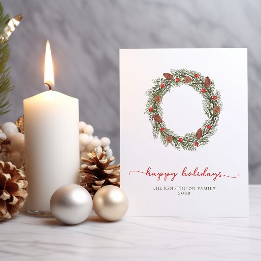 Carte Typographie moderne élégante Happy Holidays Wreath