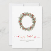 Carte Typographie moderne élégante Happy Holidays Wreath (Devant)