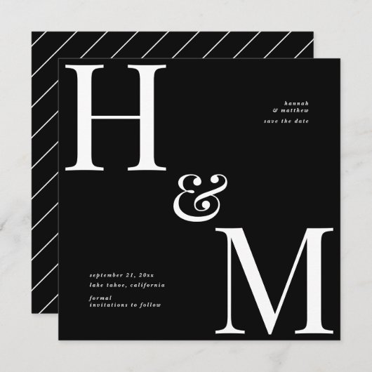 Carte Typographie moderne initiales mariage enregistrer (Devant / Derrière)