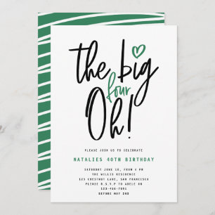 Carte Typographie moderne verte fête du 40e anniversaire