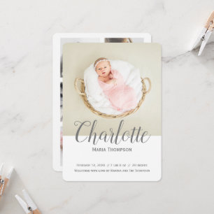 Carte Typographie Photo moderne Collage bébé fille naiss