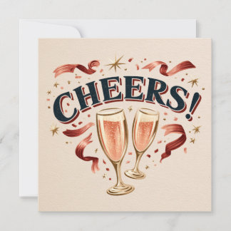 Carte Typographie Vintage Cheers avec flûtes à champagne
