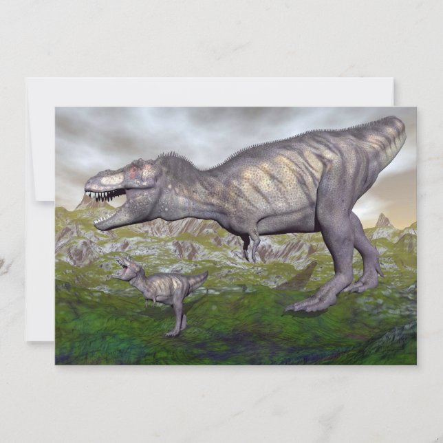 Carte Tyrannosaurus rex dinosaure maman et bébé rendu 3D (Devant)