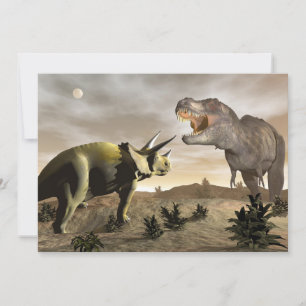 Carte Tyrannosaurus rugissant à triceratops - rendu 3D