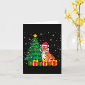 Carte Ugly Bengal Tiger Santa Hat Christmas Tree Lights  (Fleur jaune)
