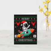 Carte Ugly Christmas Astronaut Riding Rocket Santa Hat T (Fleur jaune)